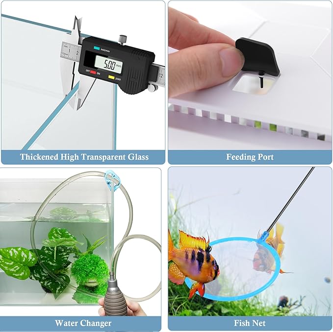 FEDOUR Small Glass Aquarium, 1 Gallon Desktop Fish Tank, Betta Fish Tank, Mini Aquarium Starter Kit with Air Pump LED Light Decoration Water Changer Fish Net (White)