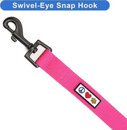 Pawtitas Personalized Dog Leash - Embroidered Custom Leash with Pet Name & Phone Number, 6 ft Long, Medium to Large, Pink