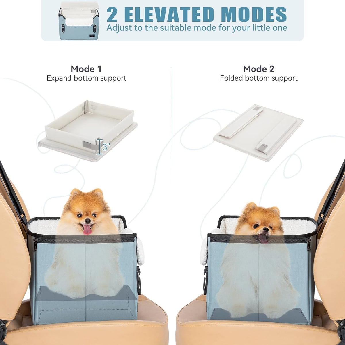 PETSFIT Dog Car Seats for Small Dogs, Patent Safe Buckles Dog Booster Car Seat, Pet Car Seat with Safety Belt, Suitable for Small Pets Up to 25lbs (Mint Green)