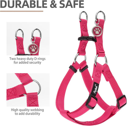PUPTECK No Pull Dog Harness Soft Adjustable Basic Nylon Step in Puppy Vest Outdoor Walking with ID Tag and A-ir Tag Case, Hot Pink, M