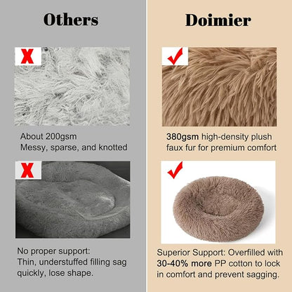 Calming Donut Dog Beds for Small Dogs Cats - Washable Removable Cover Non-Slip Bottom, Round Pet Bed Puppy Bed Warming Fluffy Faux Fur Anti-Anxiety, Fits up to 25 lbs (Camel, 23")