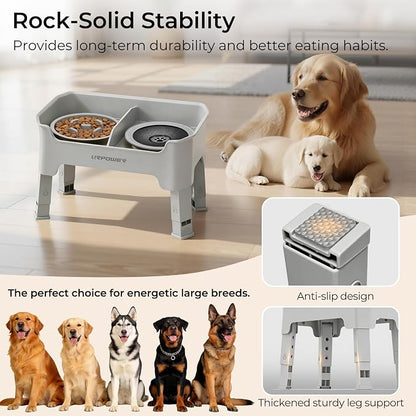 URPOWER Mess Proof Elevated Dog Bowls 4 Height Adjustable Raised Stand | No Spill Water Bowl, Slow Feeder Dog Bowls, Non-Slip Food and Water Bowl Set for Small, Medium & Large Dogs