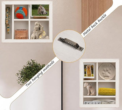12x16 Inch Solid Wood Pet Memorial Shadow Box Frame with Shelves | Large Deep Display Case Memory Box for Dog & Cat Paw Print Urn Keepsake , Pet Remembrance Sympathy Gift - Distressed White