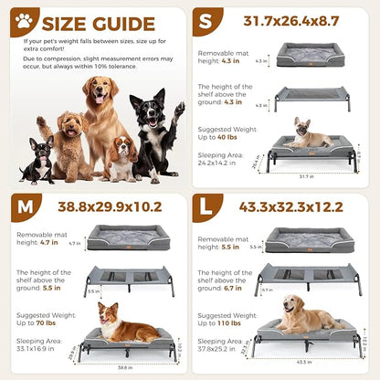Lekereise Outdoor Elevated Dog Bed,Raised Dog Beds for Large Dogs, Washable Dog Cot with Headrest Sides, Non-Skid Feet,Breathable Mesh,Cooling Pet Beds for Indoor or Camping