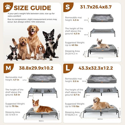 Lekereise Outdoor Elevated Dog Beds for Small Dogs, Portable Indoor & Outdoor Cooling Raised Cot Pet Hammock Bed with Skid-Resistant Feet, Frame with Breathable Mesh