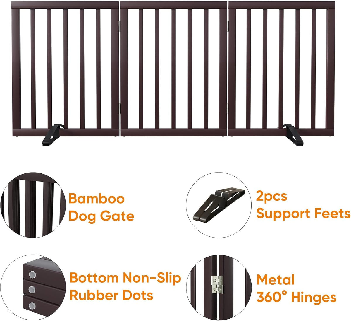 Brown 18-55" Wide Dog Gate, Bamboo Freestanding Pet Gates for Dogs, Puppy Fence