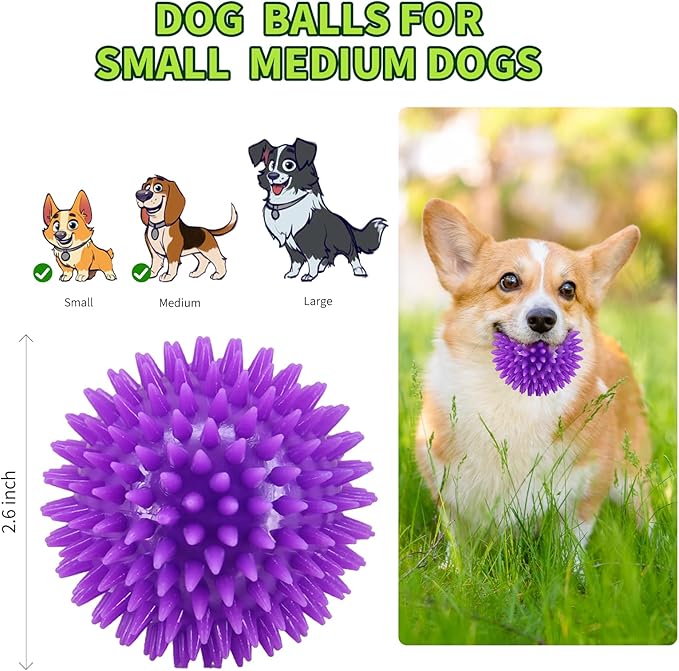 2.5" Squeaky Dog Balls for Small Medium Dogs, 6 Pack Small Dog Chew Toys with Spike, Puppy Toys for Teeth Cleaning and Training (Green 6 Pack)
