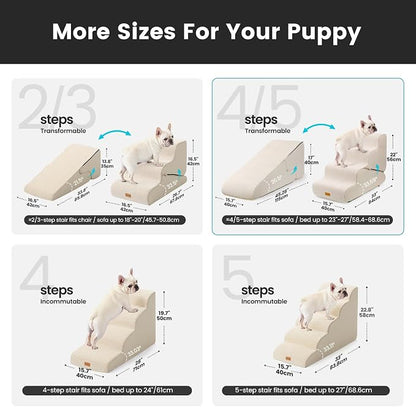 Gardner Pet Dog Stairs for Small Dogs 22" H, 2 in 1 Transformable 4-Step Pet Stairs and Dog Ramp for Couch Bed (23-27 in), Adjustable Pet Steps Beige