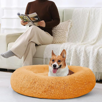 JOLLYVOGUE Dog & Cat Bed, Calming Anti-Anxiety Pet Bed for Small Dogs, Fluffy Donut Cushion for Small and Medium Pets (20")