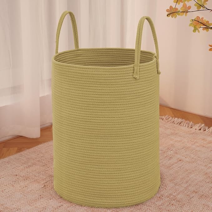 Large Woven Laundry Basket Hamper,60L Cotton Rope Storage Bin for Blankets,Toys and Clothes,Decorative Tall Nursery Hamper for Living Room,Baby Nursery,Bathroom and Bedroom,Jute