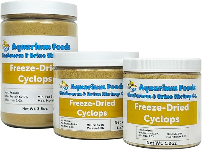 Aquatic Foods Inc. Cyclops/Copepods - Freeze Dried Cyclops/Copepods for All Tropical Fish Fry, Babies, Corals, Sea Anemones, Marines, All Tropical Fish…1.2oz Sm Round Jar