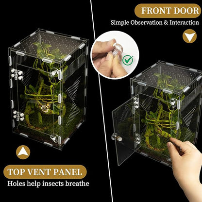 Acrylic Jumping Spider Habitat, Reptile Terrarium Easy Assembly, Bug Enclosure, Praying Mantis Habitat, Frog Enclosure, 9.8 * 5.9 * 5.9in