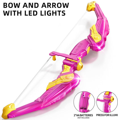 TEMI Bow and Arrow Set for Kids - Archery Toy Set - LED Light Up with Suction Cup Arrows, Target & Quiver, Indoor and Outdoor Toys for Children Boys Girls
