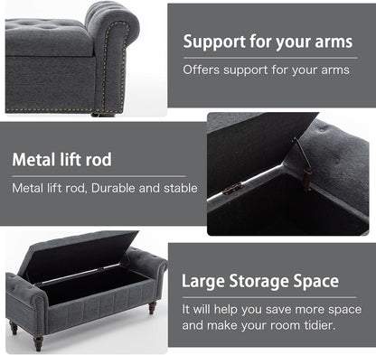 58’’ Storage Bench for Bedroom, Upholstered Button-Tufted Ottoman with Solid Wood Legs, Large End of Bed Shoe Cabinet, Window Seat Foot Rest Stool for Entryway, Closet, and Living Room (Dimgray)