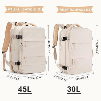 coowoz Large Travel Backpack For Women Men, Carry On Backpack,Hiking Backpack Waterproof Outdoor Sports Rucksack Casual Daypack Expandable Heavy Duty Extra large Backpack Beige Expansion