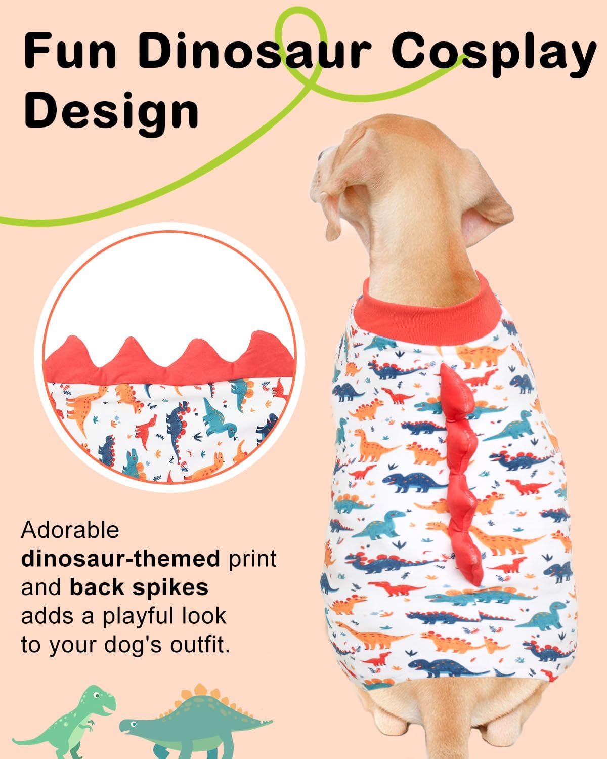 CuteBone Dinosaur Costume Dog Pajamas, Stretchy Spandex Crystal Velvet Sleepwear Coat for Small Dogs, Soft & Warm Pet Outfit Clothes for Cold Weather, Cozy Pullover Design COSP02-4XL