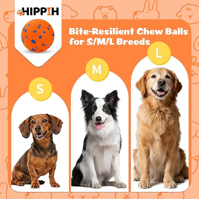 HIPPIH Dog Balls Interactive Tennis Balls for Dogs, Dog Toys for Aggressive Chewers, Tough Puppy Chew Toys for Teething, 3" Fetch Ball Water Toy for Small/Medium Breed, High Bouncy & Floating, 3 Pack