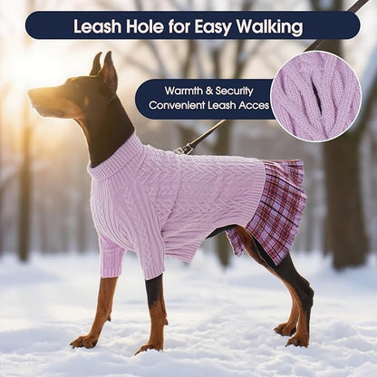 IECOii Big Girl Dog Sweater Dress, Cable Knit Sweater for Extra Large Dogs Girl,Purple,4XL, Cute Dog Warm Dress for Fall Winter, Good Stretcy Fit Knitwear for Giant Breed Dogs Female Indoor & Outdoor