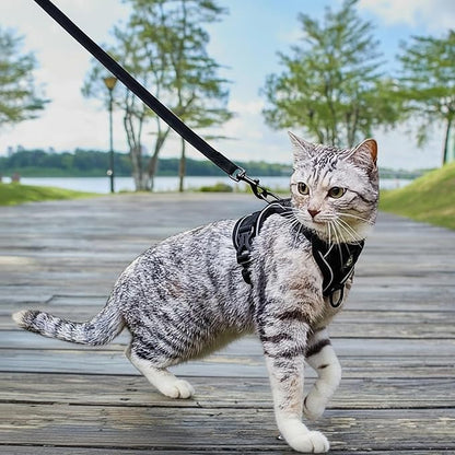 Cat Harness and Leash Set Escape Proof Tactical Extra Large Kitten Harness Emotional Support Cat Vest, Black, XL