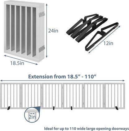 Dog Gates for Doorways Extra Wide 110inches (9ft), Wooden Freestanding Pet Gates for Dogs with 4 Support Stands, Foldable Gates for Dogs Indoor