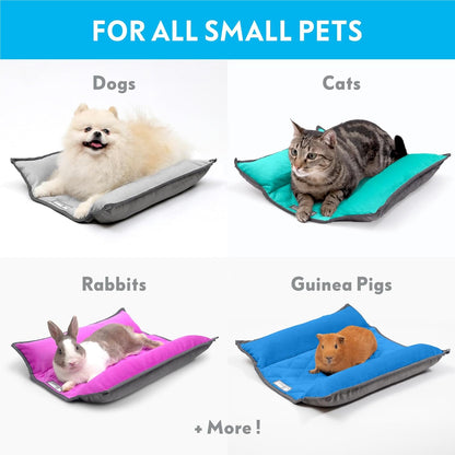 Paw Inspired Snuggle Bunny Bolster Bed for Rabbits, Cats, Dogs and Other Small Pets, Reversible Fleece Flop Bedding with Padded Sides (Gray/Green)