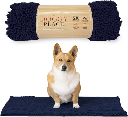 My Doggy Place Microfiber Dog Mat for Muddy Paws, 31" x 20" Navy Blue - Absorbent and Quick-Drying Dog Paw Cleaning Mat, Washer and Dryer Safe - Non-Slip Rubber Backed Dog Floor Mat, Medium