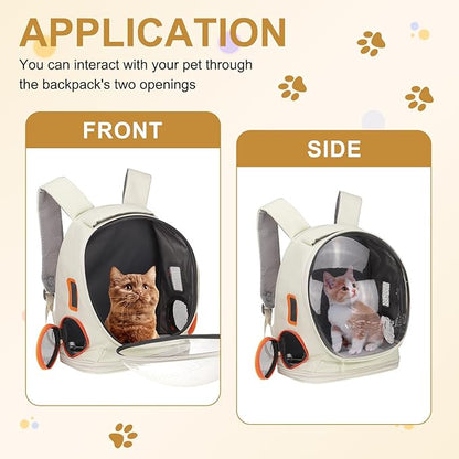 Pet Backpack Carrier, Portable and Ventilated, Oxford Cloth, Dog Cat Travel Bag with Transparent Cover 12.99", (Beige, 1 Pcs), Intended for Hiking/Camping/Traveling