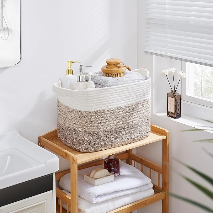 Storage Basket for Organizing, Woven Baskets for Storage, Rectangle Decorative Baskets for Shleves, Closet, Toys, Book, Nursery Organizer Bins - Pack of 3 (Gradient Yellow, 15.75"x11.8"x9.85")
