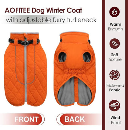 AOFITEE Winter Jacket for Extra Large Dogs, Warm Turtleneck Dog Coat with Back Zipper, Waterproof Dog Puffer Coat for Large Dogs,Winter Jacket Warm Snowsuit for Border Collie, Golden Retriever