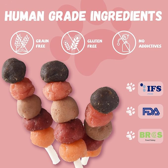 6-in-1 Kabobs Dog Treats, Multi-Flavor Jerky Treats Made with Chicken, Duck, Salmon, Beef, and Rabbit on Rawhide Sticks, Healthy Long Lasting Dog Chews for Small Medium Large Dogs, 10.6 oz
