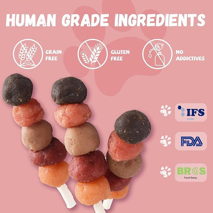6-in-1 Kabobs Dog Treats, Multi-Flavor Jerky Treats Made with Chicken, Duck, Salmon, Beef, and Rabbit on Rawhide Sticks, Healthy Long Lasting Dog Chews for Small Medium Large Dogs, 10.6 oz