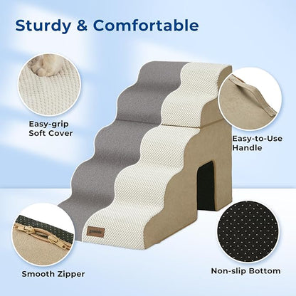 ZOMISIA Dog Ramp for Large Dogs with Tunnel, 24" H 5 Steps for High Bed | Tunnel 2 in 1 with Zippers, Suitable for Puppy and Older Cats for couch, Non-Slip Durable Dog Steps with High-Density Foam