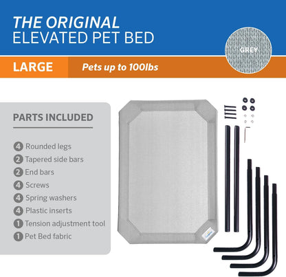 Coolaroo Original Elevated Dog Bed - Breathable Off-The-Ground Pet Bed with Cooling Fabric, Joint Relief & Moisture-Resistant Fabric, 100% Recyclable, Easy Clean, Grey, Large