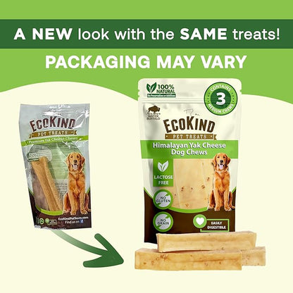 EcoKind Premium Gold Yak Cheese Himalayan Dog Chews, Healthy Dog Treats for Medium Dogs, All Natural, High Protein Dog Chew, Water Buffalo, Medium - 3 Chews