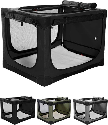 Veraste 33" Soft Collapsible Travel Dog Crate for Medium Large Dogs,Black | 4-Door Foldable Travel Crate,breathable mesh, foldable with storage bag