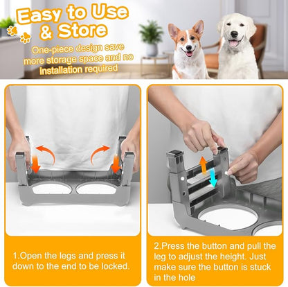 COMESOON Elevated Dog Bowls for Small Medium Dogs, 3 Height Adjustable Raised Stand with 2 Thick 6" Stainless Steel Food Bowls, Non-Slip Feeder Adjusts to 2.75", 6", 7.5", Grey