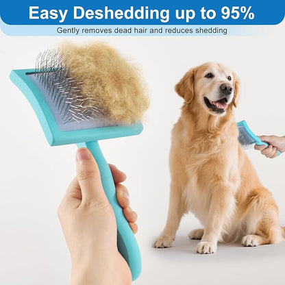 Slicker Brush for Dogs, Doodle & Poodle Brush for Long Haired Dog, Dog Slicker Brushes Goldendoodle Long Pin Detangler for Dematting (Large Curved)