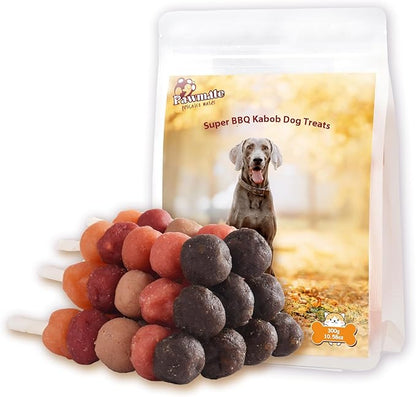 6-in-1 Kabobs Dog Treats, Multi-Flavor Jerky Treats Made with Chicken, Duck, Salmon, Beef, and Rabbit on Rawhide Sticks, Healthy Long Lasting Dog Chews for Small Medium Large Dogs, 10.6 oz