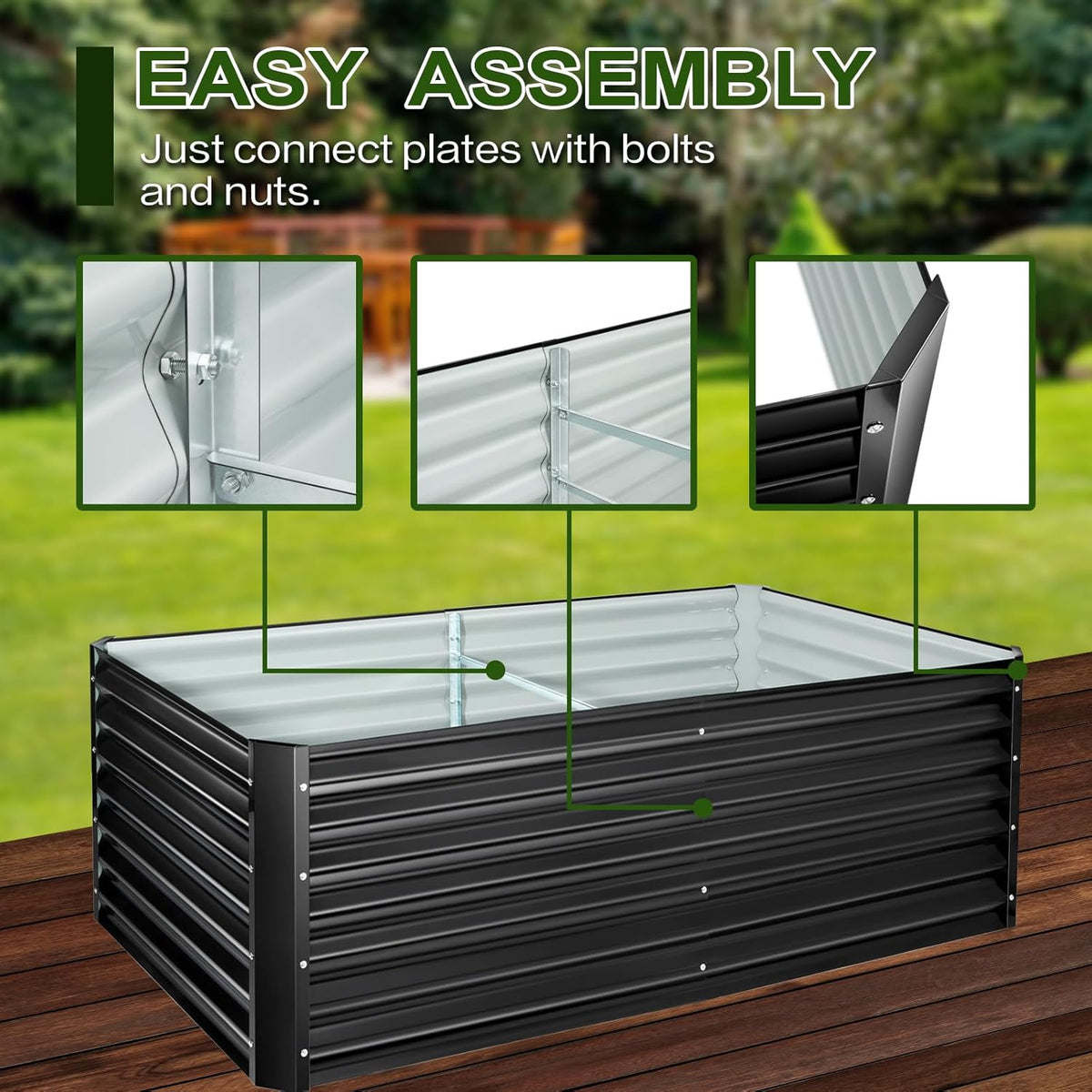 EDOSTORY Metal Raised Bed Garden Bed Kit, 6x3x2ft Tall Galvanized Planter Raised Garden Boxes Outdoor, Large Metal Raised Garden Beds for Flowers, Vegetables, Herbs