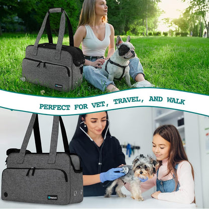 PetAmi Small Dog Purse Carrier, Soft-Sided Pet Carrier Bag with Pockets, Portable Puppy Cat Travel Handbag Tote, Airline Approved Breathable Mesh, Poop Bag Dispenser, Sherpa Bed, Max 18 lbs, Dark Gray