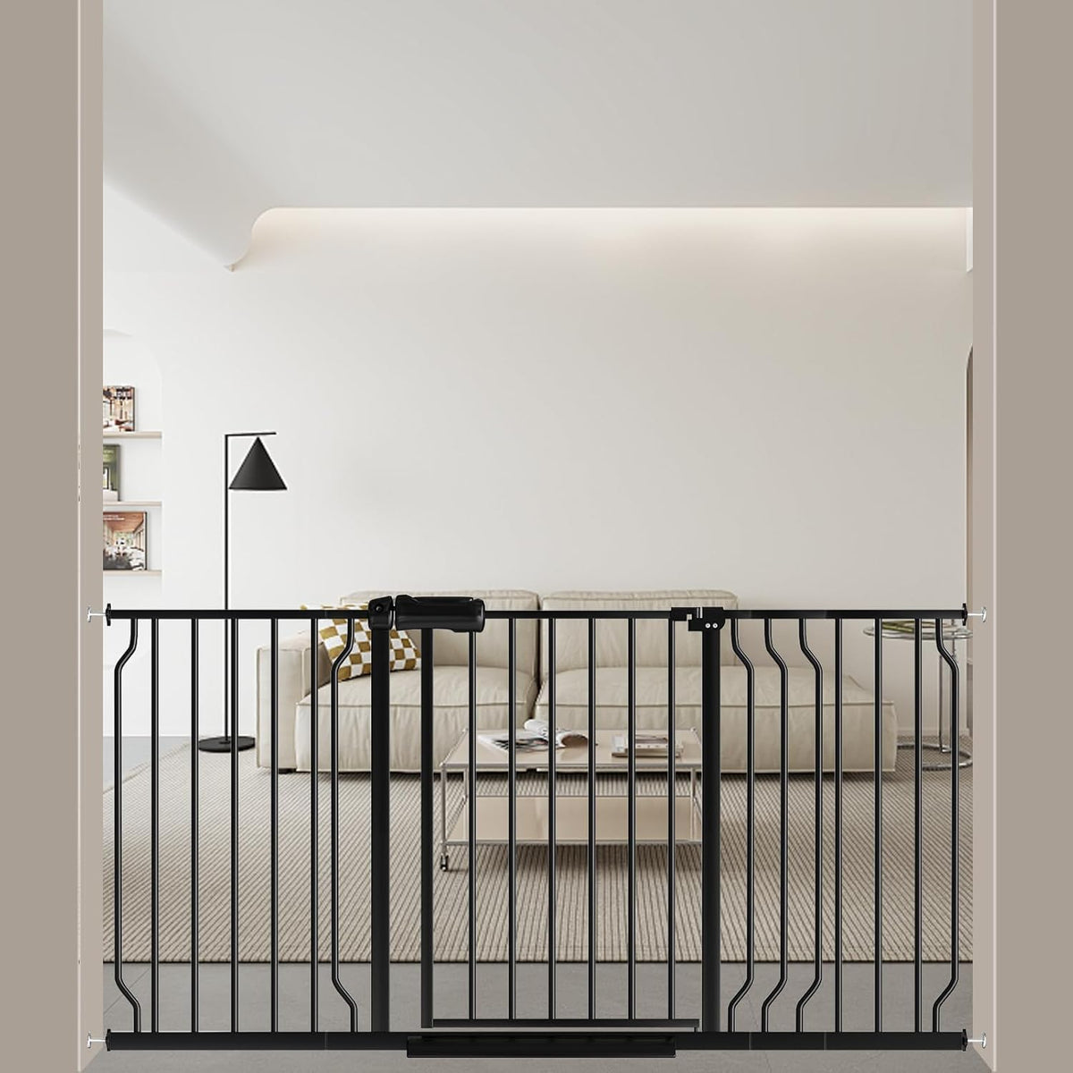 ALLAIBB Extra Wide Pressure Mounted Baby Gate Walk Through Child Kids Safety Toddler Tension Black Long Large Pet Dog Gates with Extension for doorways Kitchen (52.76-62.2"/134-158cm, Black)
