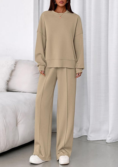 PRETTYGARDEN 2 Piece Sets For Women Fall Trendy Long Sleeve Sweatshirt Wide Leg Pants Loungewear Set Matching Sweatsuit
