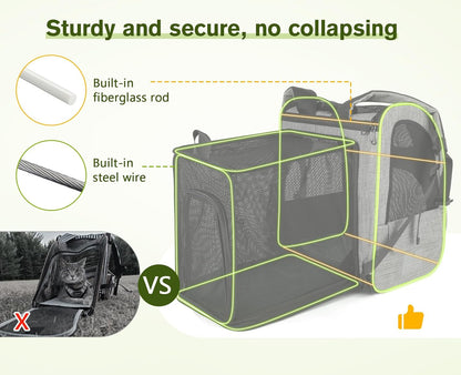 Pecute Cat Carrier Backpacks, Expandable Cat Backpack with Breathable Mesh, Pet Carrier Backpack for Cats Small Dogs Puppies Up to 17 Lbs, Dog Carrier Backpack Great for Travel Hiking Camping Outdoor