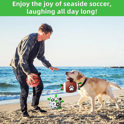QDAN Dog Soccer Ball Football Basketball Set - 3 PCS Dog Balls with Strap for Tug of War, Soccer Ball Football Toys for Small Medium Large Dogs, Herding Ball for Dogs, Dog Birthday Toy