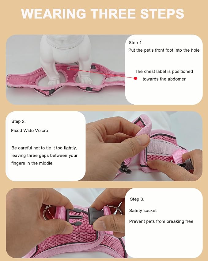 XXS Pink Soft Mesh Dog Harness and Leash Set,No Escape Puppy Harnesses for Training Walking， Reflective Adjustable Puppy Vest for Small Medium Dogs, Cats (Pink, XXS)