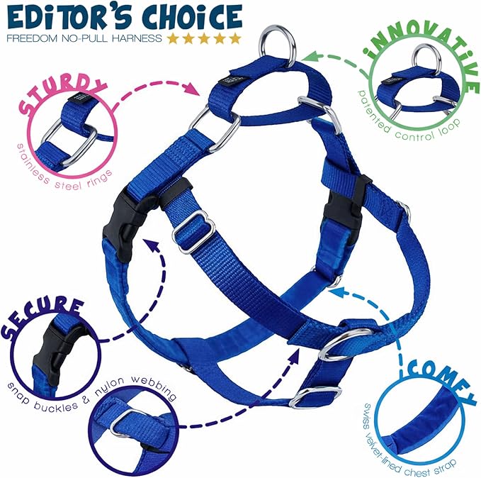 2 Hounds Design Freedom No Pull Dog Harness, Adjustable Harness and Leash Set, Easy Walking & Comfortable Control, Fits Small, Medium & Large Dogs, Solid Colors, Made in USA, 1" MD, Royal Blue