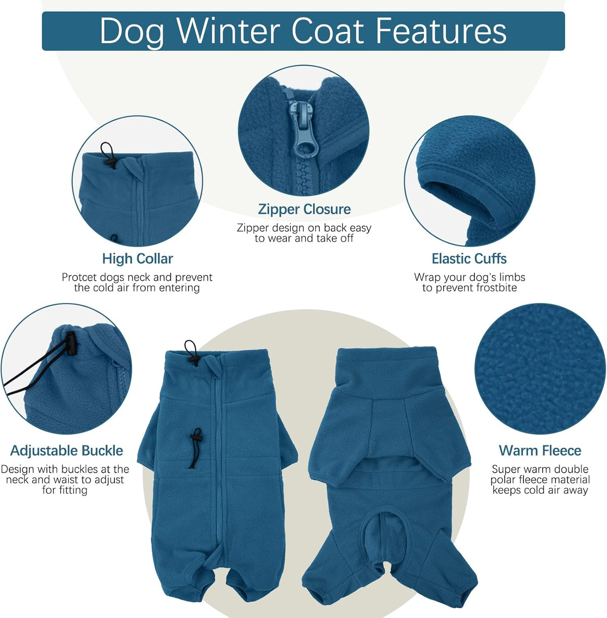 ROZKITCH Dog Coats for Large Dogs, Pet Windproof Warm Cold Weather Jacket Vest Cozy Jumpsuit Apparel Outfit Clothes for Small Medium Large Dog Walking Sleep L