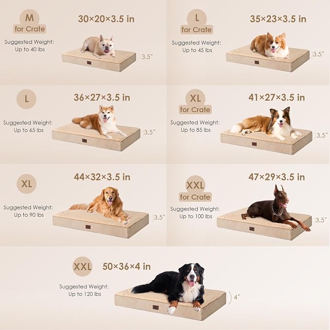 EHEYCIGA Orthopedic Dog Bed Large with Removable Washable Cover, 41IN Khaki | Egg Crate Foam Support, Durable Oxford fabric, Non-Slip Bottom, Machine Washable, Soft Waterproof Plush Pet Bed Mat For Crate