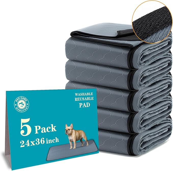 Bunlitent Washable Pee Pads for Dogs 24" x 36", 5 Pack, Ultra-Absorbent