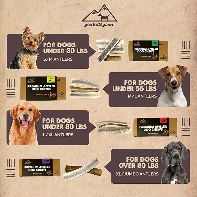 peaksNpaws Premium All-Natural Grade A Split Elk Antlers for Dogs – Naturally Shed in The Rocky Mountains – No Additives, No Preservatives - Healthy and Delicious Treat - Made in USA - M/L Split